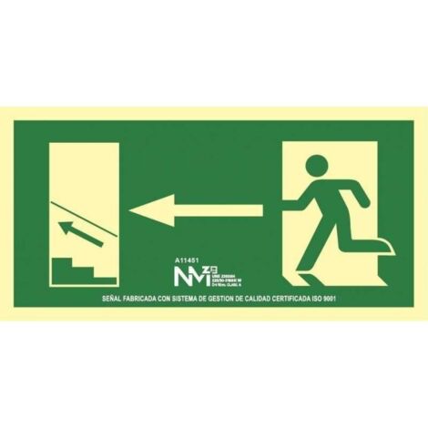 Cartel evacuación escalera arriba izquierda pvc 0,7mm clase b 32x16cm b11151 normaluz
