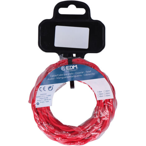 Carrete cable textil trenzado h03vv-f 2 x 0,75 mm² rojo, 5 m (1/2)