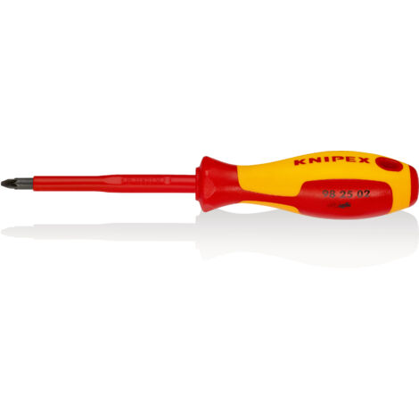 KNIPEX 98 25 02 Destornillador para tornillos cruciformes Pozidriv® mango aislante en dos componentes, según norma VDE Barnizados 212 mm
