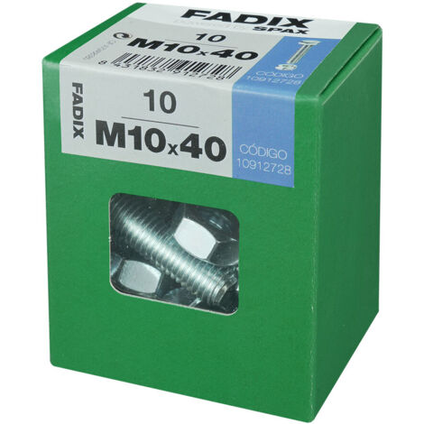 CAJA L 10 unid. TORNILLO METRICA CAB HEX+TUERCA CINC M 10x40mm FADIX (1/2)