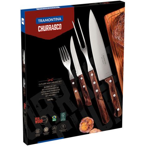 JUEGO PARA ASADO 14 PIEZAS FSC POLYWOOD CASTAÑO TRAMONTINA (1/4)