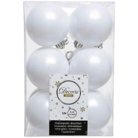 Caja de 12 bolas blancas decorativas para arbol de navidad ø6cm