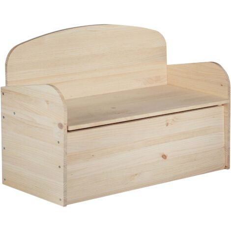 Banco baúl infantil de madera maciza de pino 62x90x38 cm
