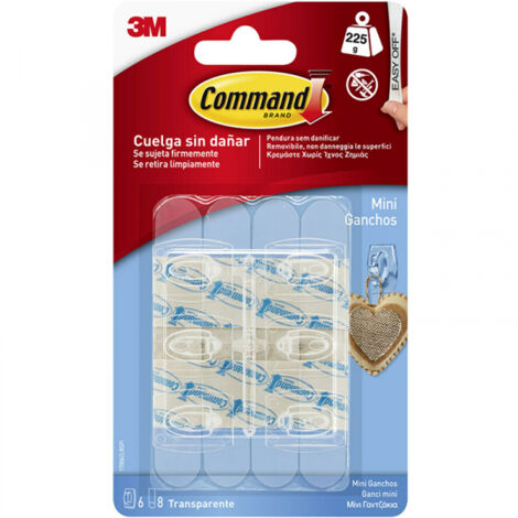 BLISTER 6 MINIGANCHOS ADHESIVOS TRANSPARENTES HASTA 225G COMMAND 17006CLR 3M 710027363