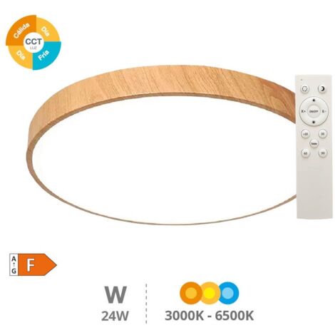 Plafón techo LED Andra redondo 24W 3000K a 6500K IP44 regulable Efecto madera
