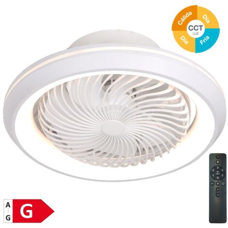Ventilador techo rotativo DC Bhoor con luz CCT regulable y mando Ø50 Blanco