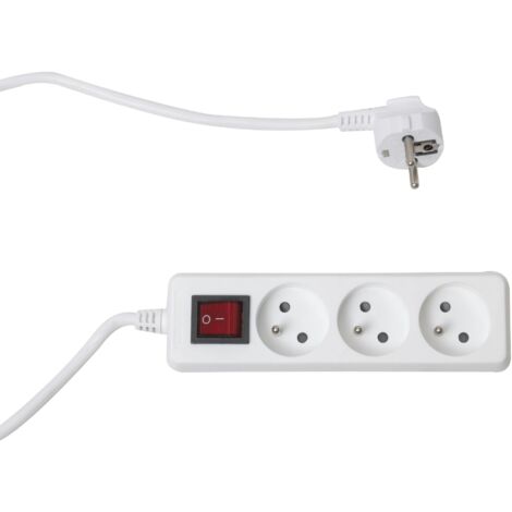 Base múltiple sistema francés 3 enchufes + interruptor 3x1mm 1 metro blanco