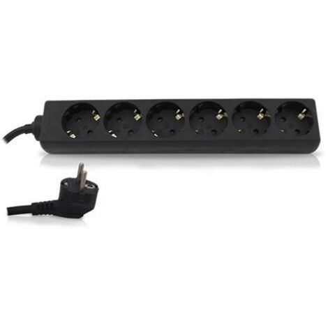 Base múltiple negra de 6 tomas (6T) con cable eléctrico serie standard