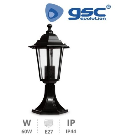 Farol de jardin de aluminio de 6 lados sobremuro. E27.Máx.60W. 230V.IP44.Uso externo. Negro.