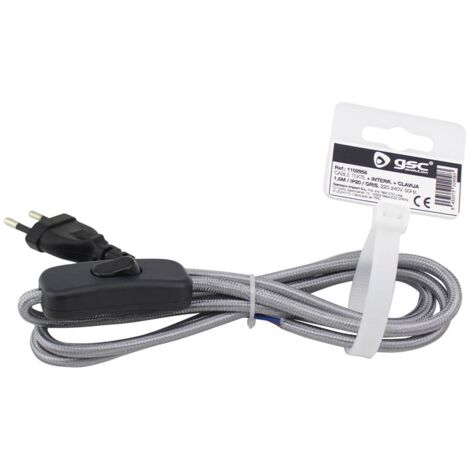 Cable textil 1.5M (2x0.75mm) clavija + interruptor Gris GSC 001102958