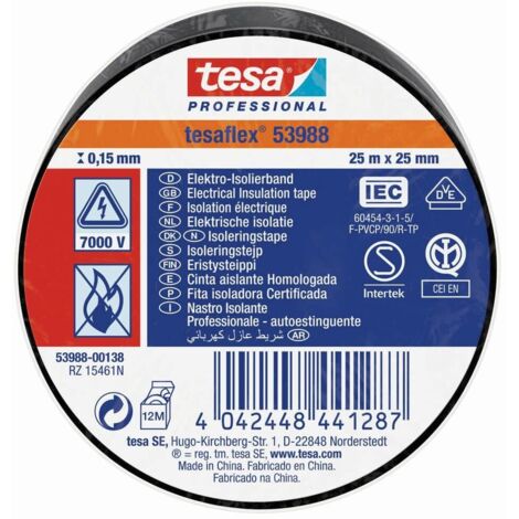 Cinta aislante homologada negra 25m x 25mm 53988 tesa (1/2)