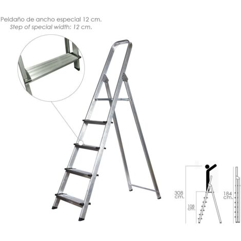 Escalera Doméstica Aluminio Profesional 5 Peldaños 12 cm Grosor. (1/4)
