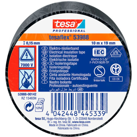 Cinta Aislante PVC 10mx19mm Negro Tesa