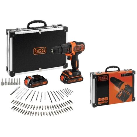 Kit taladro percutor 18 v con 2 baterías 1,5 ah de litio, cargador, 80 accesorios y maletín