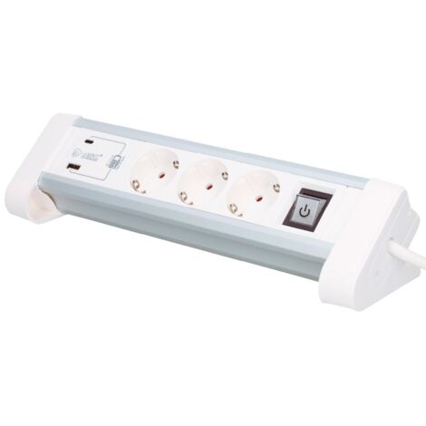 Base múltiple sobremesa 3T + 1 USB A + 1 USB Tipo C + Int (3x1.5mm) 1,4M Blanco (1/5)
