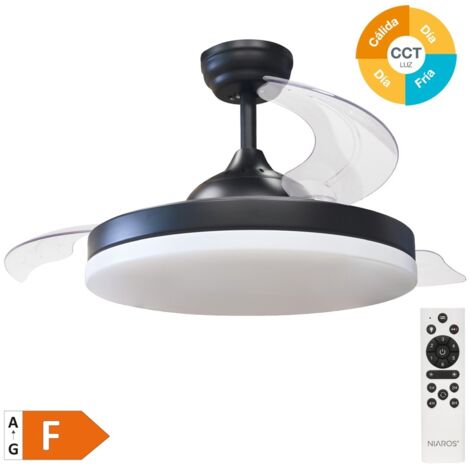 Ventilador techo Tungati con luz CCT regulable y mando Ø107 3 aspas retráctiles DC Negro (1/5)