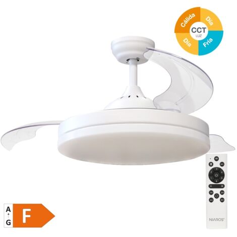 Ventilador techo Tungati con luz CCT regulable y mando Ø107 3 aspas retráctiles DC Blanco (1/5)
