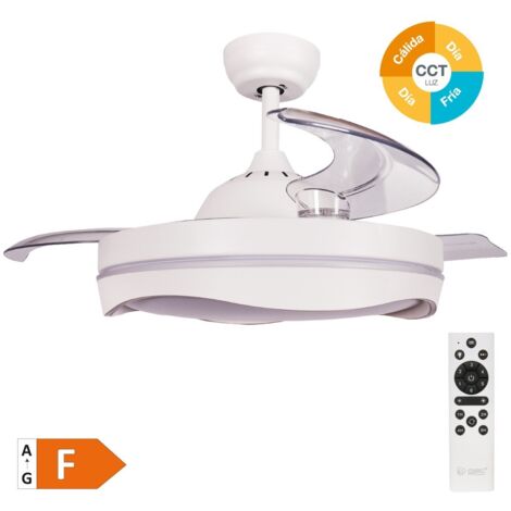 Ventilador de techo "Nicosia" con luz LED regulable y mando a distancia (36W 3CCT 3547lm con aspas retráctiles) color blanco