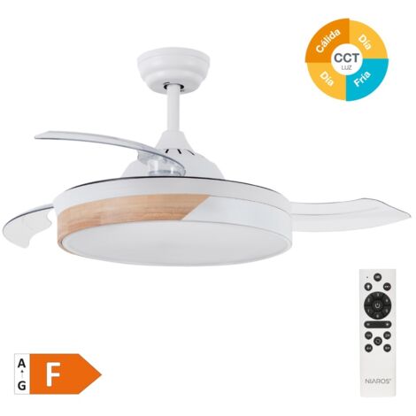 Ventilador techo Likasi con luz CCT regulable y mando Ø107 3 aspas retráctiles DC Blanco (1/5)