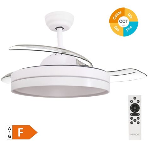 Ventilador techo Lugela con luz CCT regulable y mando Ø107 3 aspas retráctiles DC Blanco (1/5)