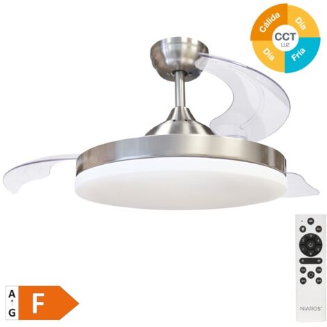 Ventilador techo Tungati con luz CCT regulable y mando Ø107 3 aspas retráctiles DC Níquel (1/5)