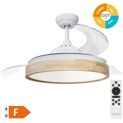 Ventilador techo Ranta con luz CCT regulable y mando Ø107 3 aspas retráctiles DC Blanco (1/5)