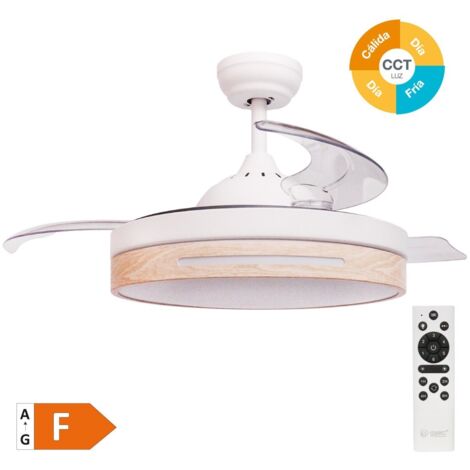 Ventilador techo Buccheri con luz CCT regulable y mando Ø107 3 aspas retráctiles DC Blanco (1/5)