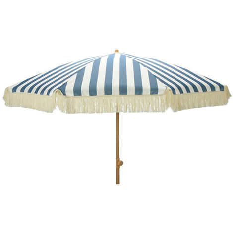 Parasol para jardín, rayas azul con flecos beige, ø183 x 200 cm