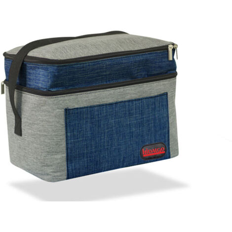 Nevera portátil de 21 litros de capacidad color azul y gris con correa y revestimiento isotérmico EPE (1/3)