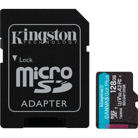 Kingston Technology Tarjeta microSDXC Canvas Go Plus Gen4 de 128 GB, 200 MB/s, A2 U3 V30 y adaptador (1/3)