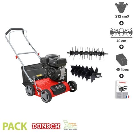 Scarificateur thermique 212cc DU8121240A – Largeur de coupe 40cm – Profondeur de travail réglable - 18 couteaux - Panier 45L – Dunsch