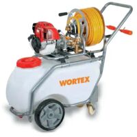 Pompe de pulvérisation à moteur essence 25.6cc 0.75kW 25bar – Chariot avec tuyau 30m – Débit 6l/min – Distance de pulvérisation 8m – Wortex