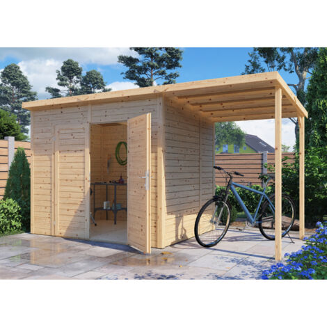 Abri de jardin bois Bertilo 19mm Timmo 4 Plus avec toit en appentis et plancher  4,16m²natural