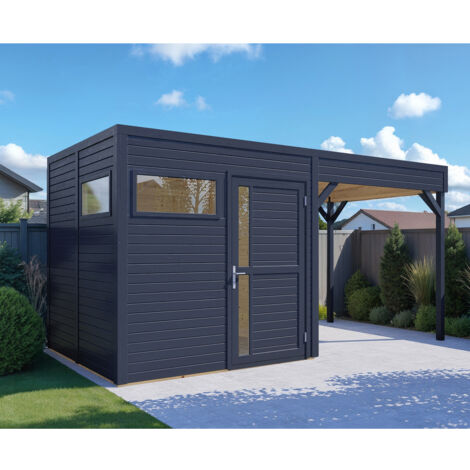 Abri de jardin bois Bertilo Cubus 2 Lounge 19mm avec toit en appentis et plancher 4,75m² anthracite