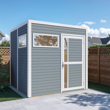 Abri de jardin bois Bertilo Cubus 2 19mm avec plancher 4,75m² gris (1/5)