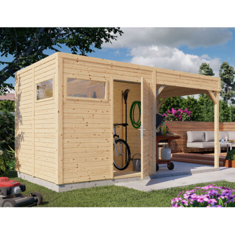 Abri de jardin bois Bertilo Cubo 2 Lounge19mm avec toit en appentis et plancher 4,75m² natural (1/5)