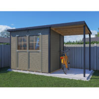Abri de jardin bois Bertilo Simplo 6,93m² PLUS 12mm avec plancher et toit appentis gris beige RAL7006