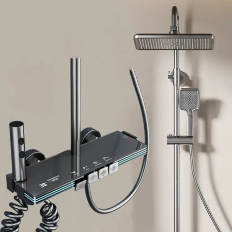 HCK Mono Duschsäule Mit Thermostat – Höhenverstellbar 95-140 Cm, Großer Regenduschkopf & Handbrause, Verchromt