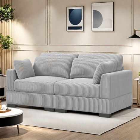 Mehrpersonen-Kombinationssofa, hochelastischer Schaumstoff, massiver Holzrahmen, Einzelsitzer-Sofa, Aufbewahrungsbank, Cord-Sofa für das Wohnzimmer, kratzfest, Grau
