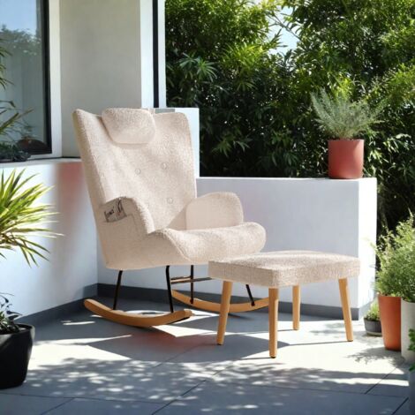 Gepolsterter Schaukelstuhl mit Fußhocker, Loungesessel mit Fußstütze, für Wohnzimmer, Schlafzimmer, Balkon, Weiß (1/5)