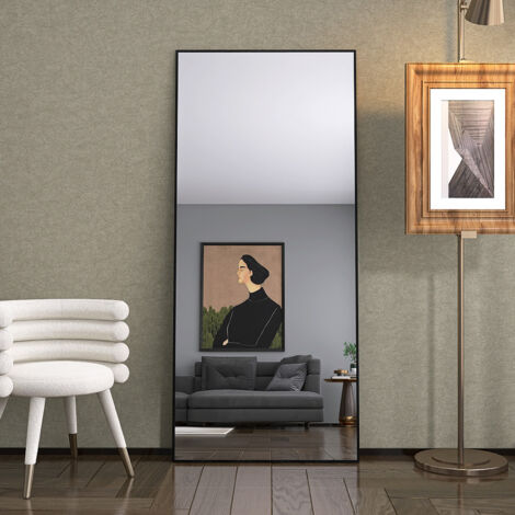Quadratischer Ganzkörperspiegel 31,49 x 70,86 Zoll, mit verstellbarem Ständer, einfacher Standspiegel, schwarzer Aluminiumrahmen, zum Aufhängen, Stehen oder Anlehnen, für die Heimdekoration, Wand, Woh (1/5)