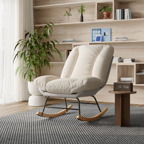 Schaukelstuhl, Swing Chair, Lounge Chair, Wohnzimmerstuhl, für Büro, Balkon, verstellbare Rückenlehne, technischer Stoff, beige