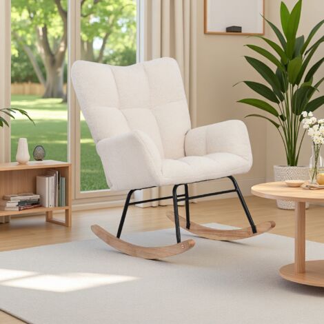 Schaukelstuhl,Lammwolle,Relaxsessel,Schaukelstuhl,Wohnzimmerstuhl,Loungesessel für Schlafzimmer und Balkon,Beige (1/5)