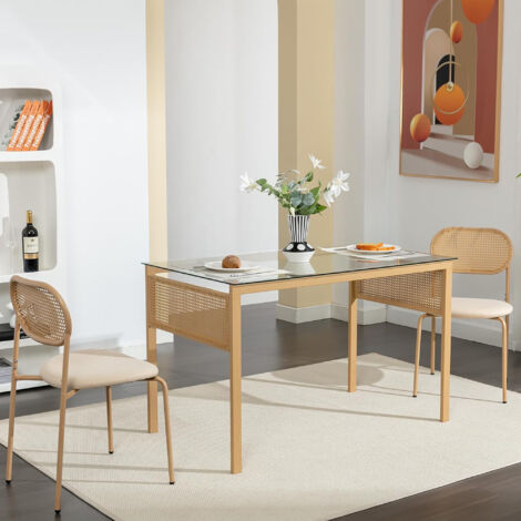 2 Stück Esszimmerstühle, Einfache Freizeitstühle, Stützbeine aus Metall, Rattan-Esszimmerstühle, Stühle für Wohnzimmer und Schlafzimmer, Braun, Ovale Rückenlehne (1/5)