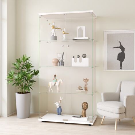 Glasvitrine, Doppeltür, 4 Regale, Glasvitrine für Sammlerstücke, mit Schloss, Glasschließfächer für Büro, Wohnzimmer, Weiß