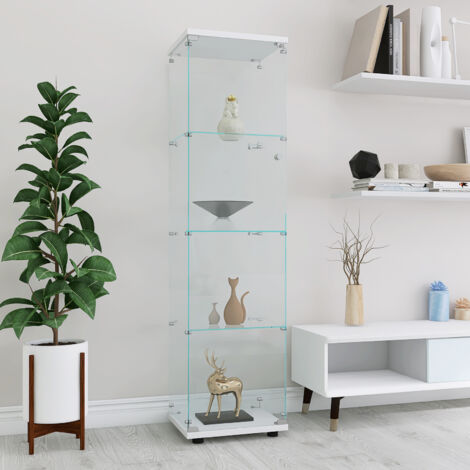 Glasvitrine, 4 Regale, Einzeltür, bodenstehendes Curio-Bücherregal, für Wohnzimmer, Schlafzimmer, Büro, 16,73 x 14,37 x 64,56 Zoll, Weiß (1/5)
