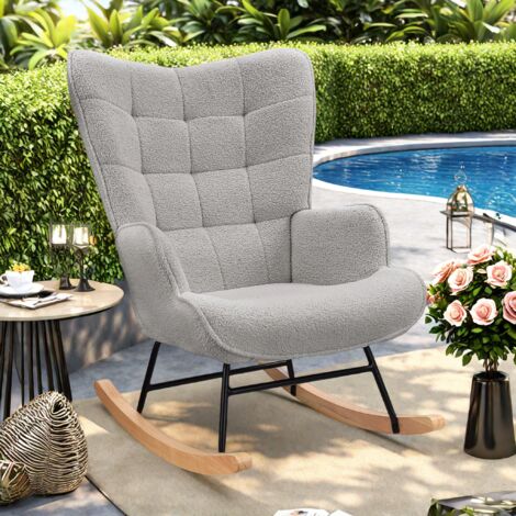 Poltrona a dondolo, poltrona reclinabile, poltrona da soggiorno, poltrona a dondolo imbottita, poltrona lounge per soggiorno, camera da letto, balcone, velluto teddy, grigio chiaro