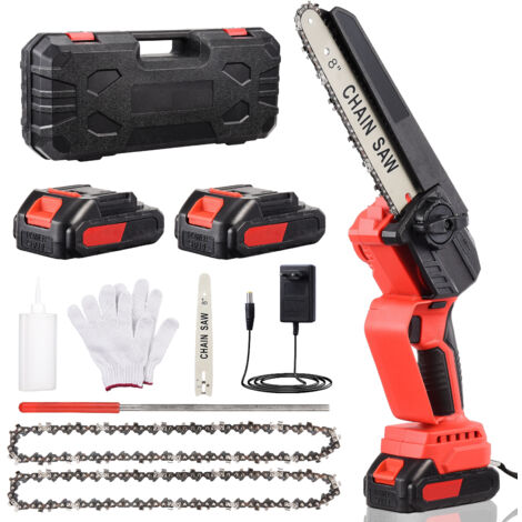 Mini motosega senza fili compatibile con batteria Bosch B 18 V, lubrificazione auto 8 pollici e 6 pollici 2 in 1, senza spazzole per tagliare legno, taglio alberi (senza batteria