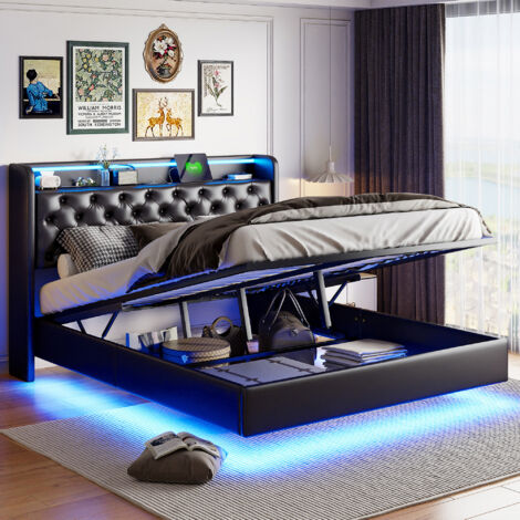 Letto Imbottito 160x200 Cm - Testiera USB-C, LED, Letto Contenitore Idraulico Grigio Lino Con Materasso 97559413