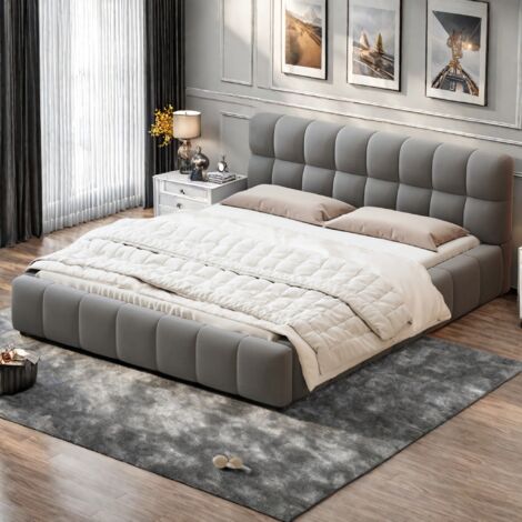 Letto Contenitore 160x200 Cm - Letto Matrimoniale Con Testiera Imbottita Con Ricarica Usb Type C Lino Beige Senza Materasso